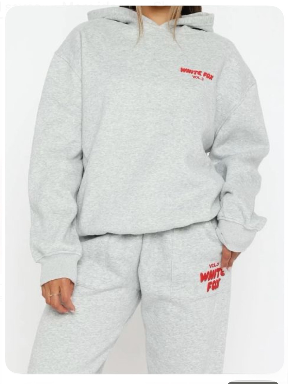 White fox vol 3 authentic grey & red hoodie & jogger set women’s xs